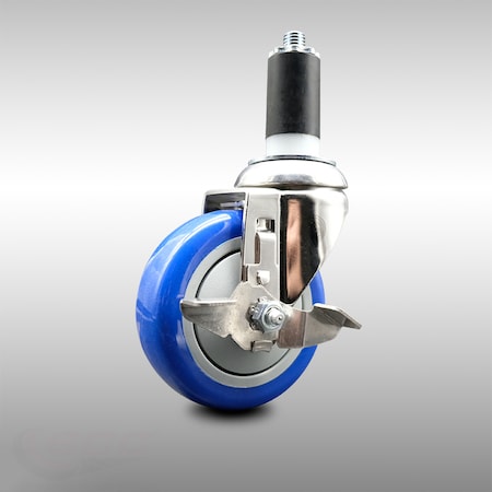 Service Caster 4 Inch 316SS Blue Polyurethane Swivel 1-3/8 Inch Expanding Stem Caster Brake SCC-SS316EX20S414-PPUB-BLUE-TLB-138